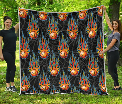 Basketball Fire Print Pattern Premium Quilt-JTAMIGO.COM