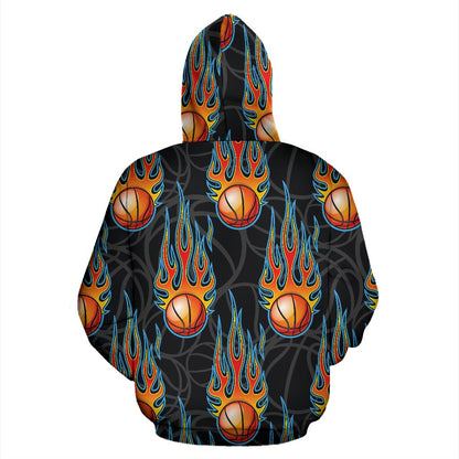Basketball Fire Print Pattern Pullover Hoodie
