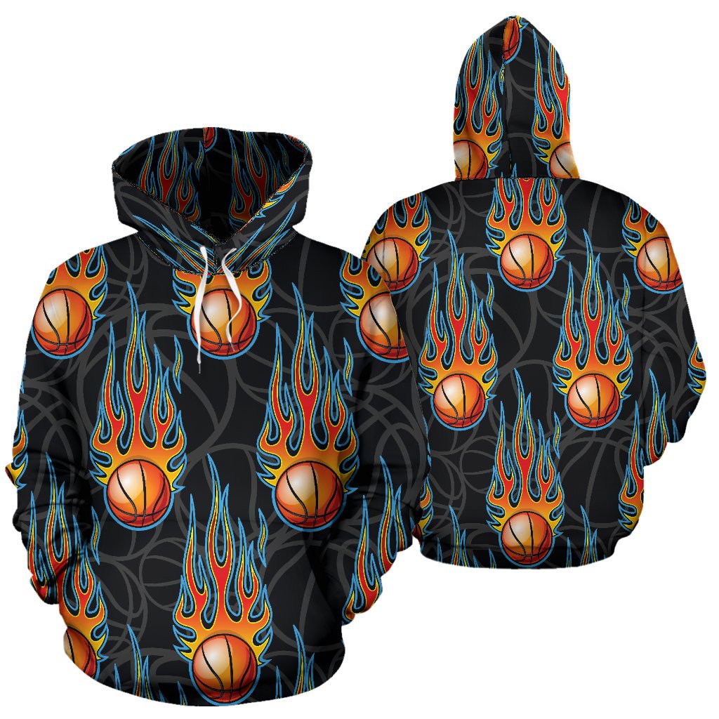 Basketball Fire Print Pattern Pullover Hoodie