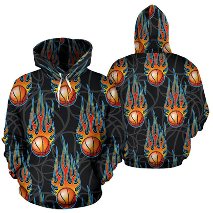 Basketball Fire Print Pattern Pullover Hoodie