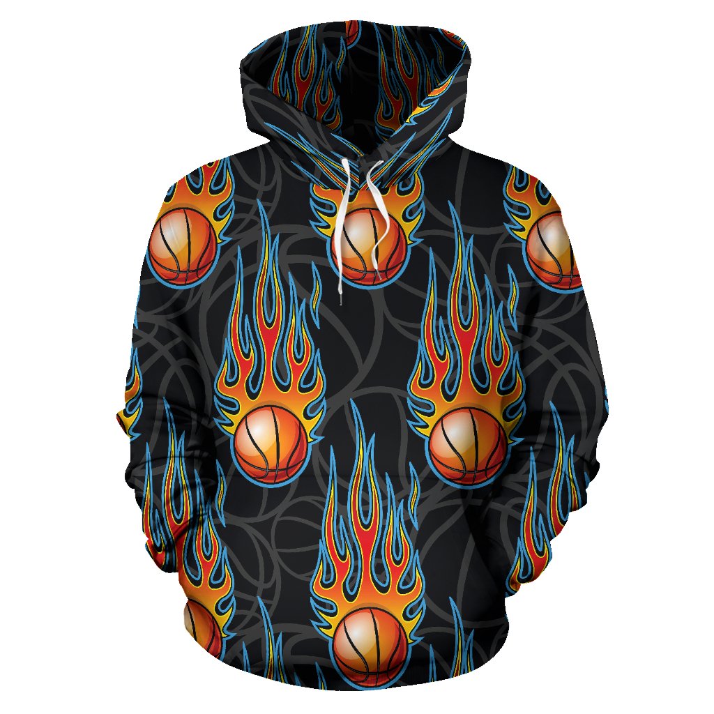 Basketball Fire Print Pattern Pullover Hoodie