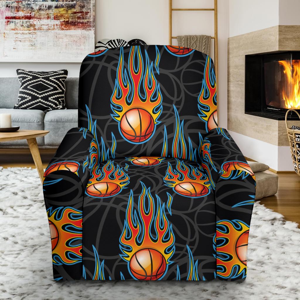 Basketball Fire Print Pattern Single Sofa Slipcover -JTAMIGO.COM