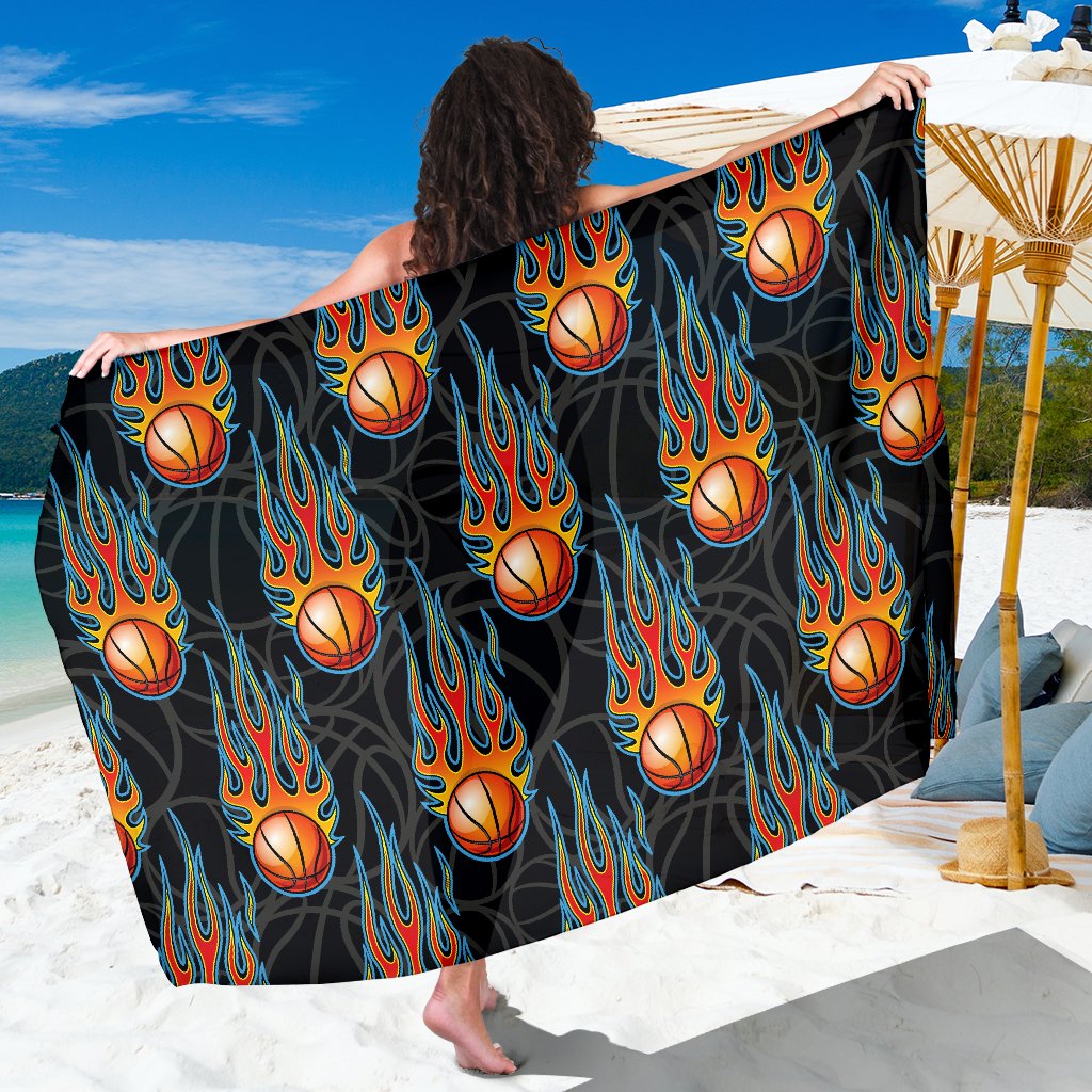 Basketball Fire Print Pattern Sarong Pareo Wrap