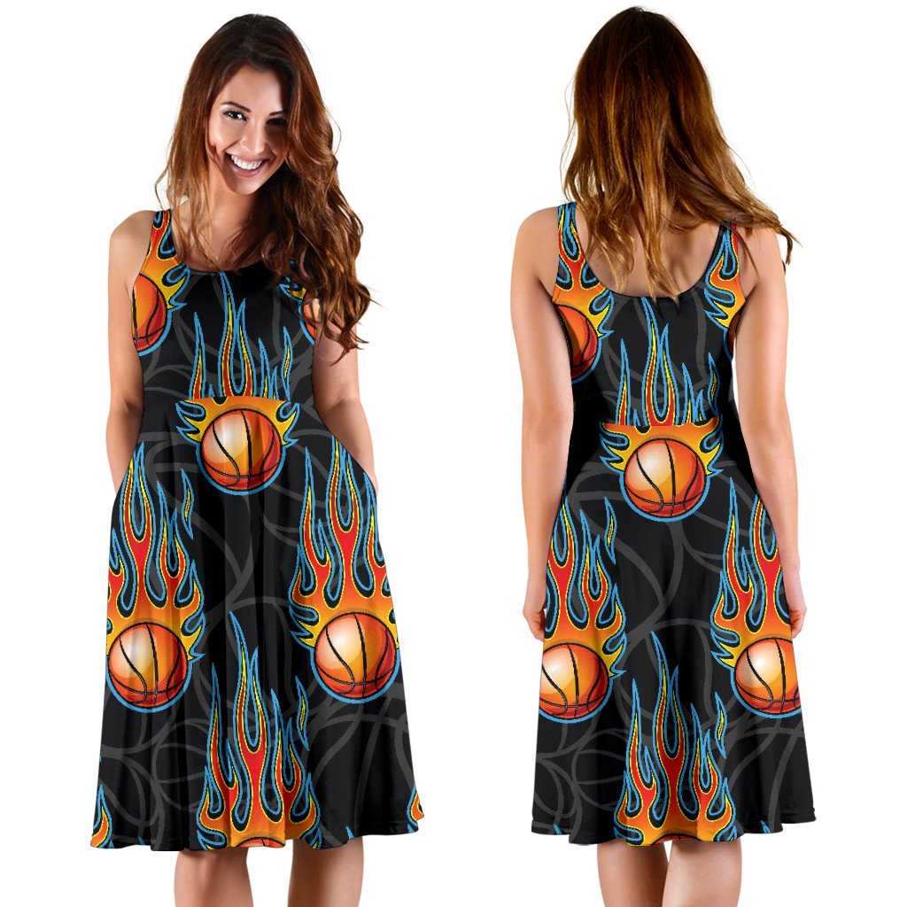 Basketball Fire Print Pattern Sleeveless Dress