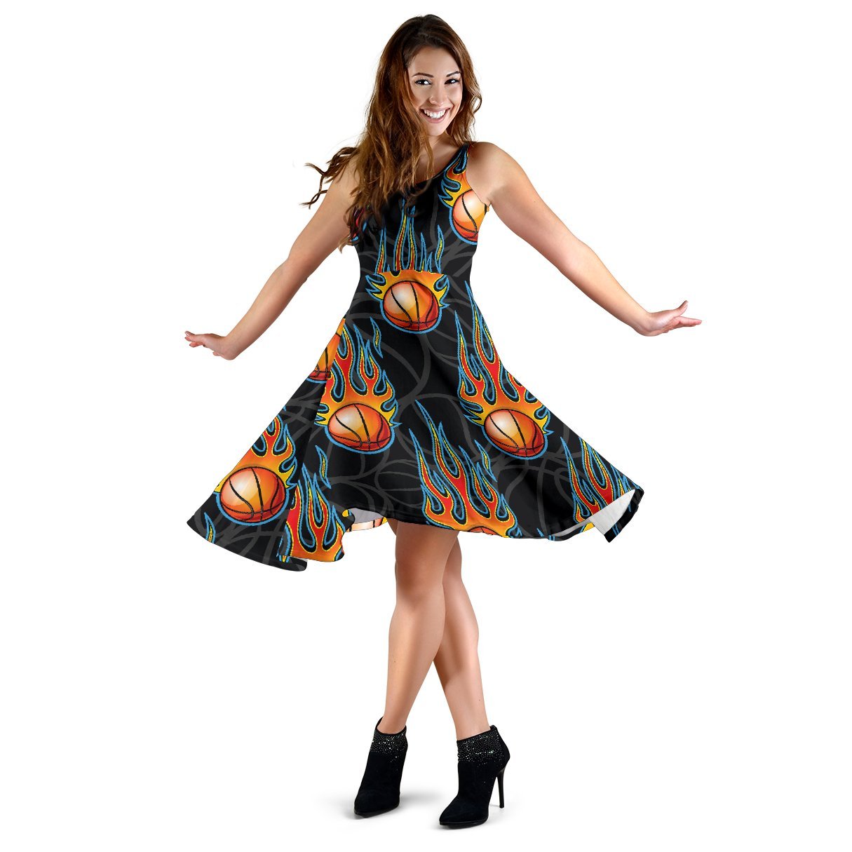 Basketball Fire Print Pattern Sleeveless Dress