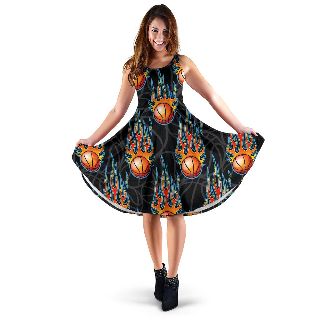 Basketball Fire Print Pattern Sleeveless Dress