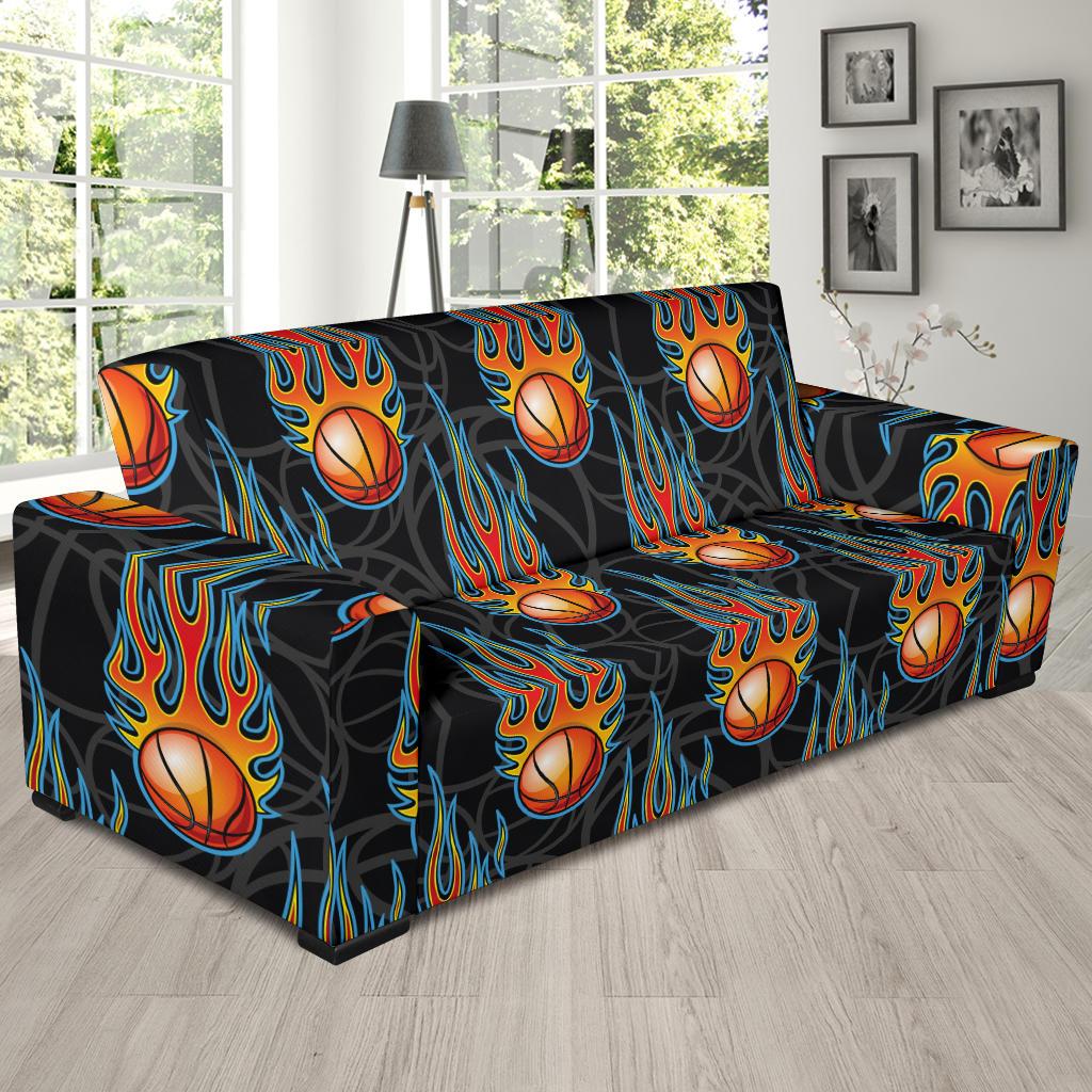 Basketball Fire Print Pattern Sofa Slipcover-JTAMIGO.COM