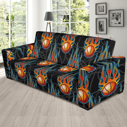 Basketball Fire Print Pattern Sofa Slipcover-JTAMIGO.COM