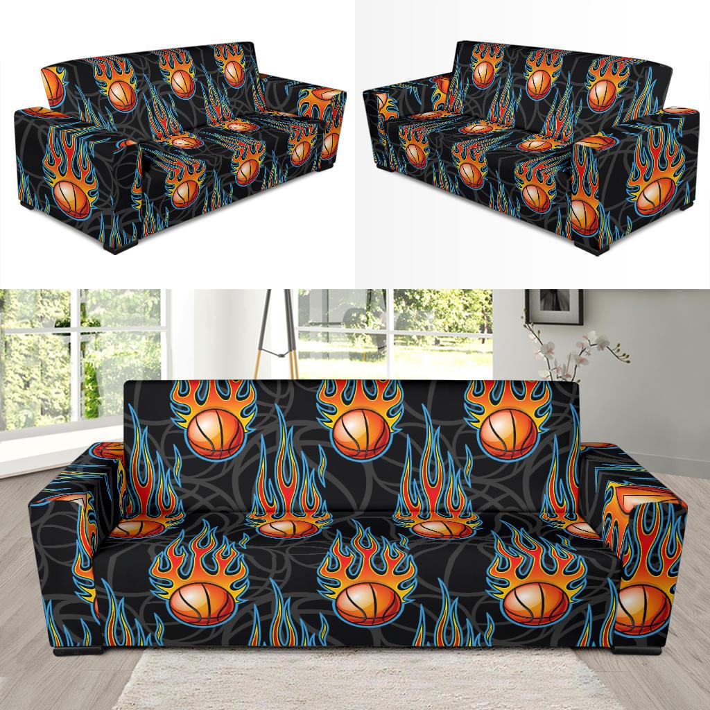 Basketball Fire Print Pattern Sofa Slipcover-JTAMIGO.COM