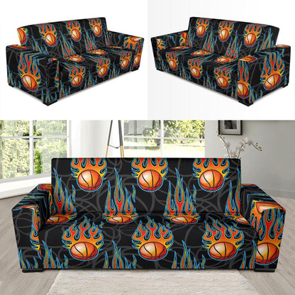 Basketball Fire Print Pattern Sofa Slipcover-JTAMIGO.COM