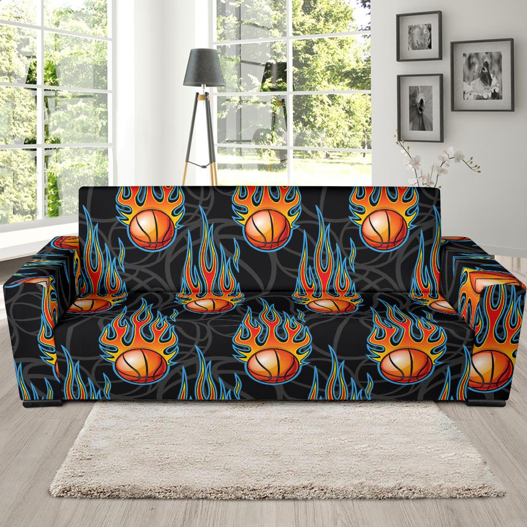 Basketball Fire Print Pattern Sofa Slipcover-JTAMIGO.COM