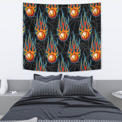 Basketball Fire Print Pattern Tapestry