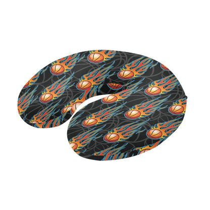 Basketball Fire Print Pattern U-Shaped Travel Neck Pillow-JTAMIGO.COM