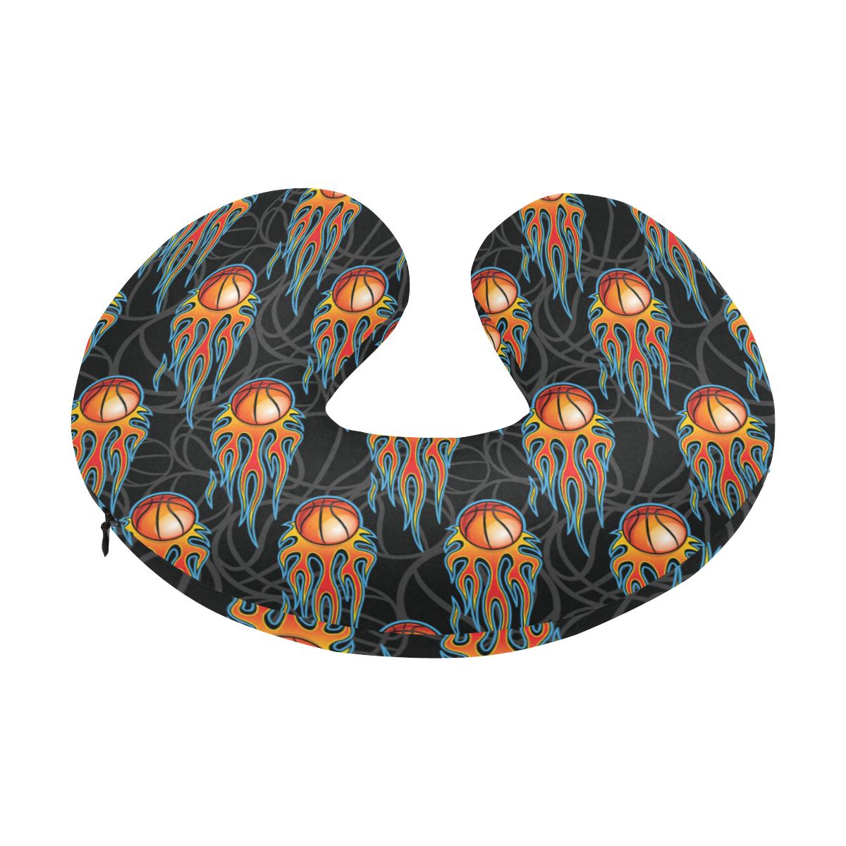 Basketball Fire Print Pattern U-Shaped Travel Neck Pillow-JTAMIGO.COM