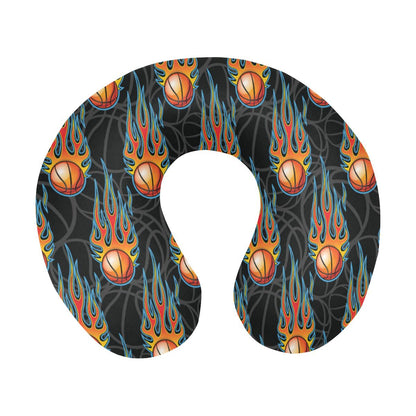 Basketball Fire Print Pattern U-Shaped Travel Neck Pillow-JTAMIGO.COM