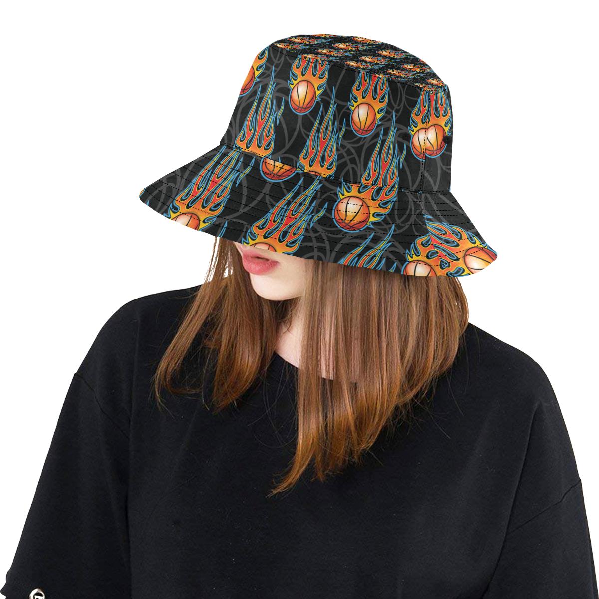 Basketball Fire Print Pattern Unisex Bucket Hat