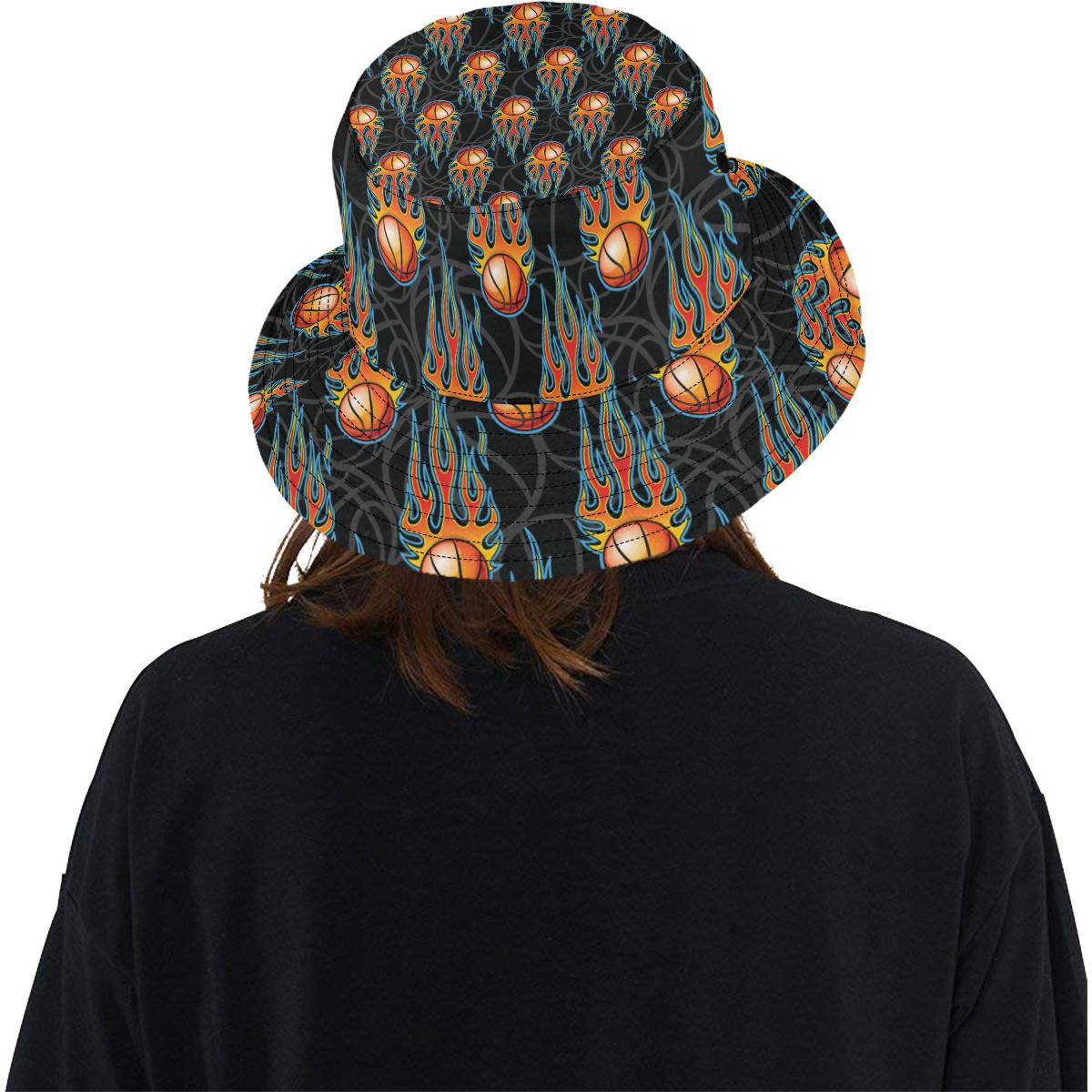 Basketball Fire Print Pattern Unisex Bucket Hat