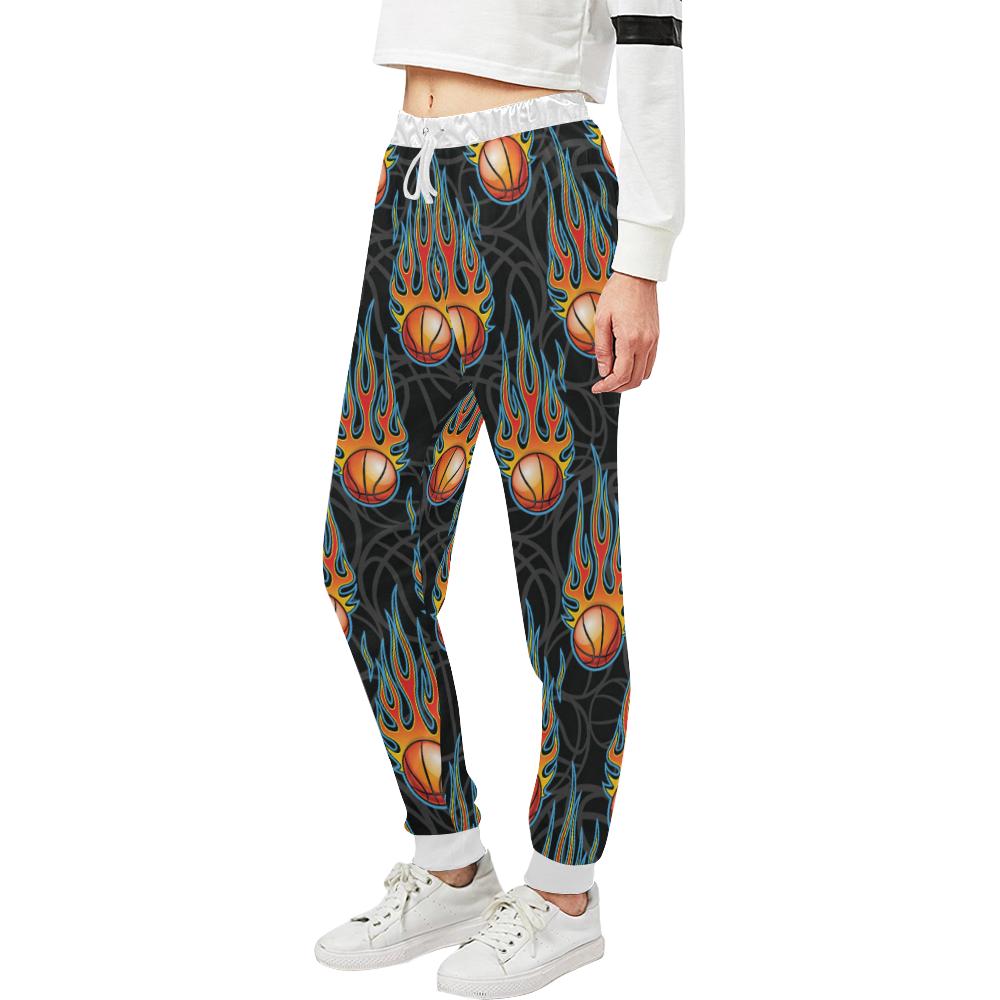 Basketball Fire Print Pattern Unisex Casual Sweatpants (Model L11)-JTAMIGO.COM