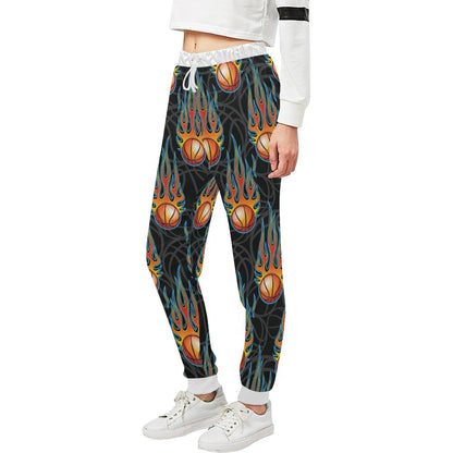 Basketball Fire Print Pattern Unisex Casual Sweatpants (Model L11)-JTAMIGO.COM