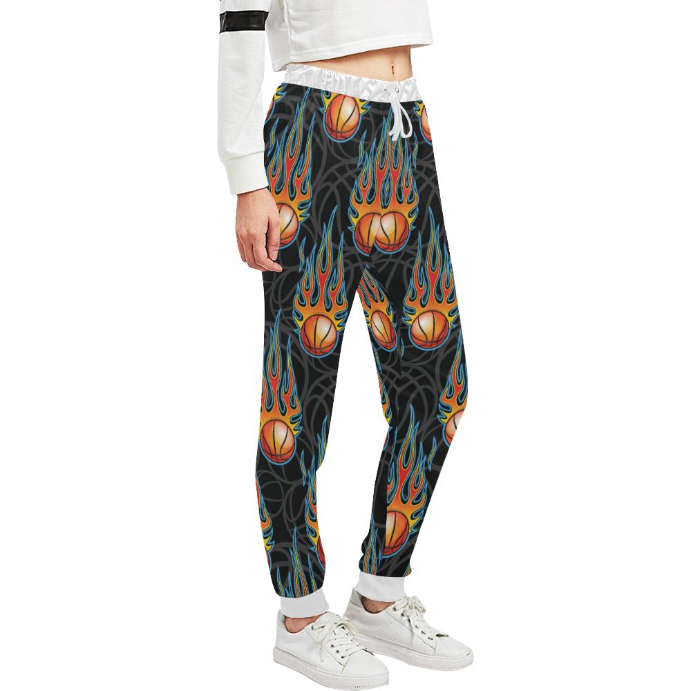 Basketball Fire Print Pattern Unisex Casual Sweatpants (Model L11)-JTAMIGO.COM