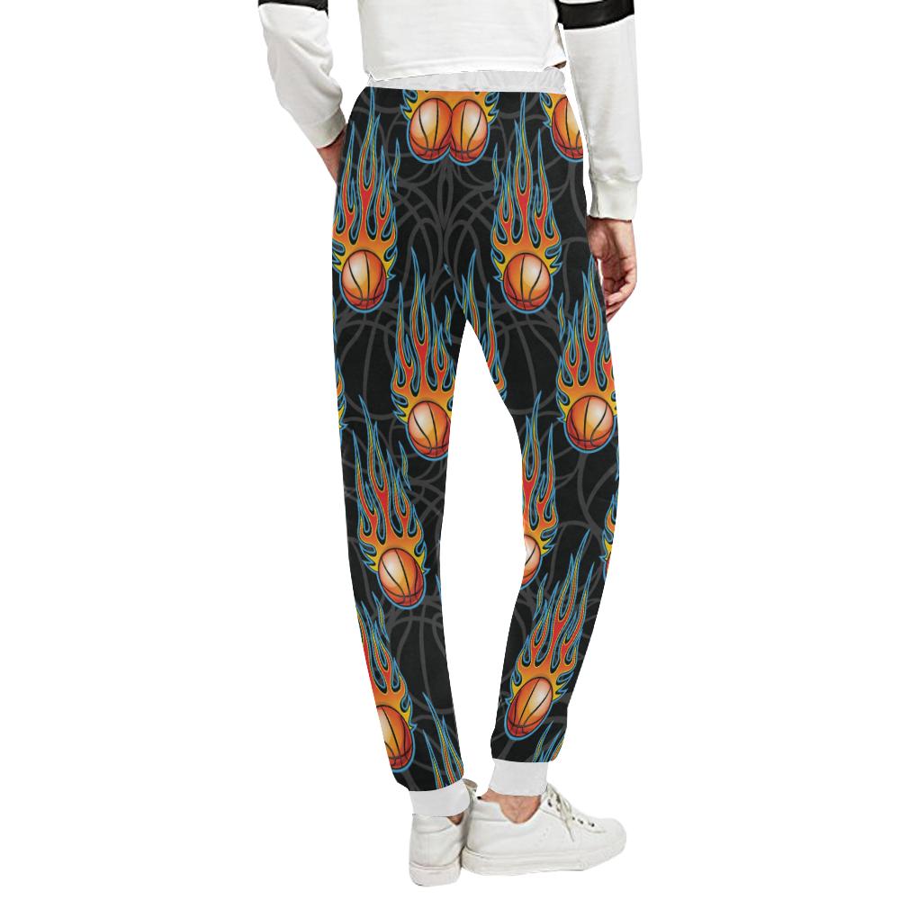 Basketball Fire Print Pattern Unisex Casual Sweatpants (Model L11)-JTAMIGO.COM