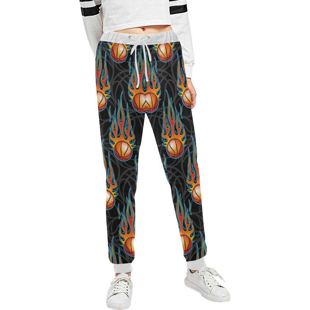 Basketball Fire Print Pattern Unisex Casual Sweatpants (Model L11)-JTAMIGO.COM
