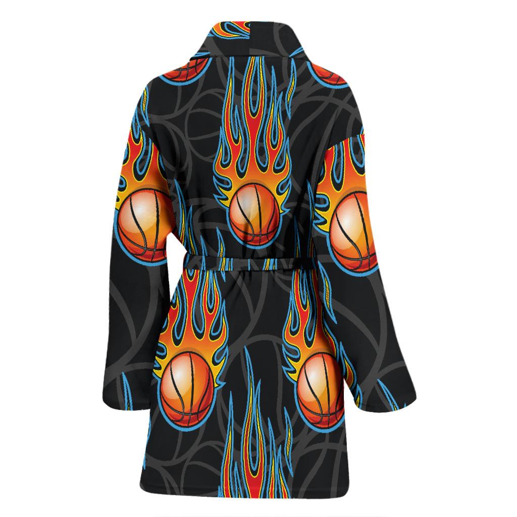 Basketball Fire Print Pattern Women Bath Robe-JTAMIGO.COM