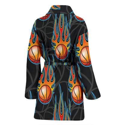 Basketball Fire Print Pattern Women Bath Robe-JTAMIGO.COM