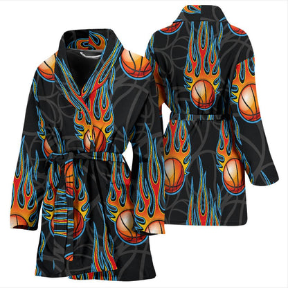 Basketball Fire Print Pattern Women Bath Robe-JTAMIGO.COM