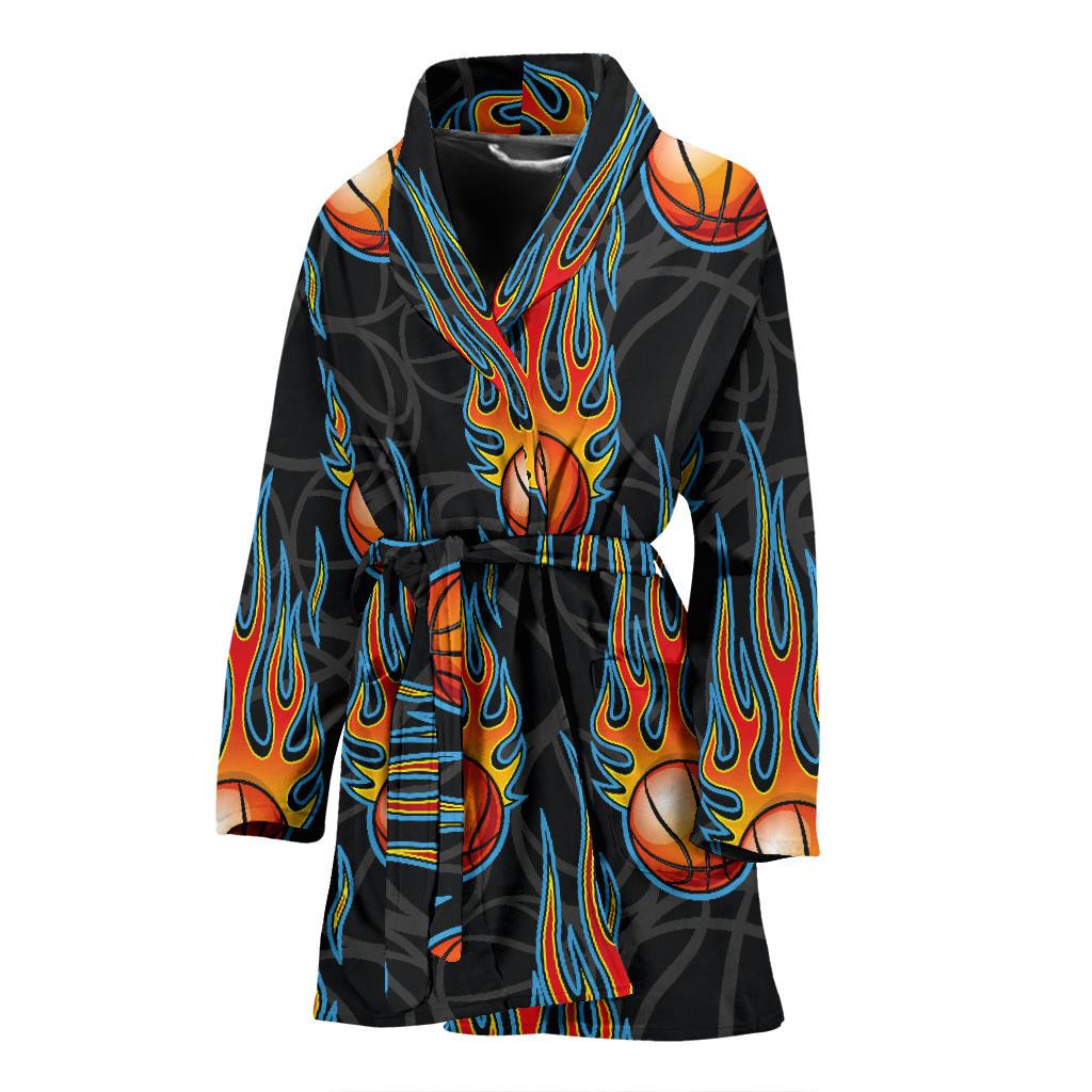 Basketball Fire Print Pattern Women Bath Robe-JTAMIGO.COM