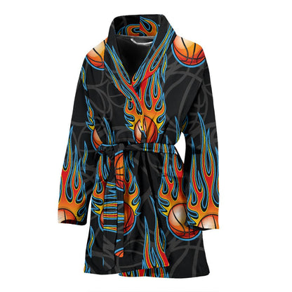 Basketball Fire Print Pattern Women Bath Robe-JTAMIGO.COM