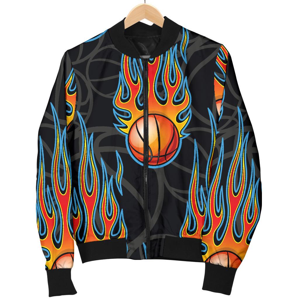 Basketball Fire Print Pattern Women Casual Bomber Jacket