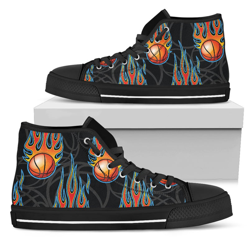 Basketball Fire Print Pattern Women High Top Shoes