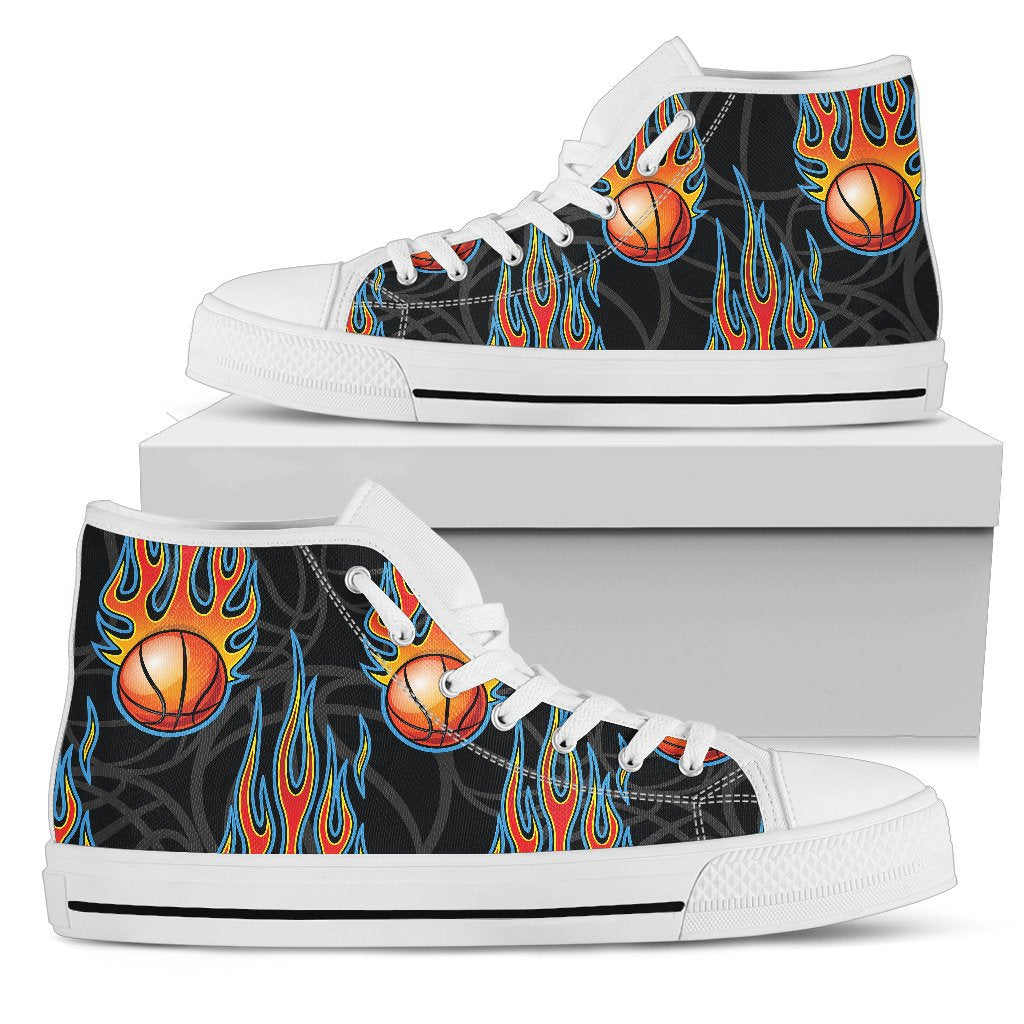 Basketball Fire Print Pattern Women High Top Shoes