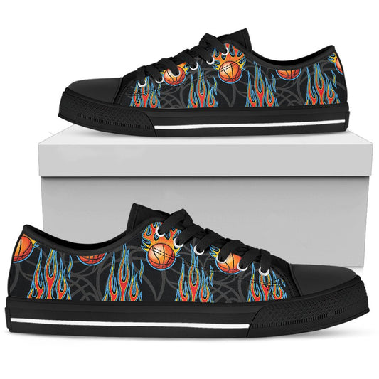 Basketball Fire Print Pattern Women Low Top Shoes