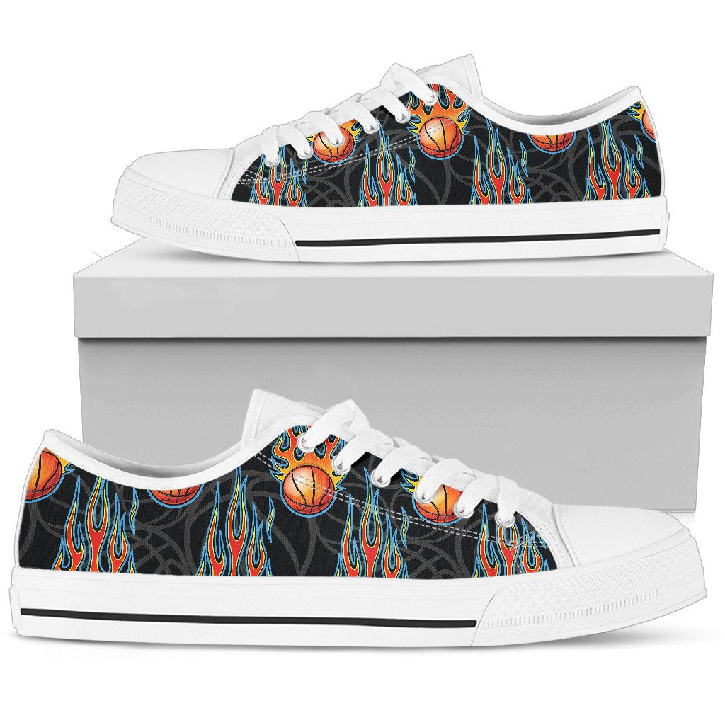 Basketball Fire Print Pattern Women Low Top Shoes
