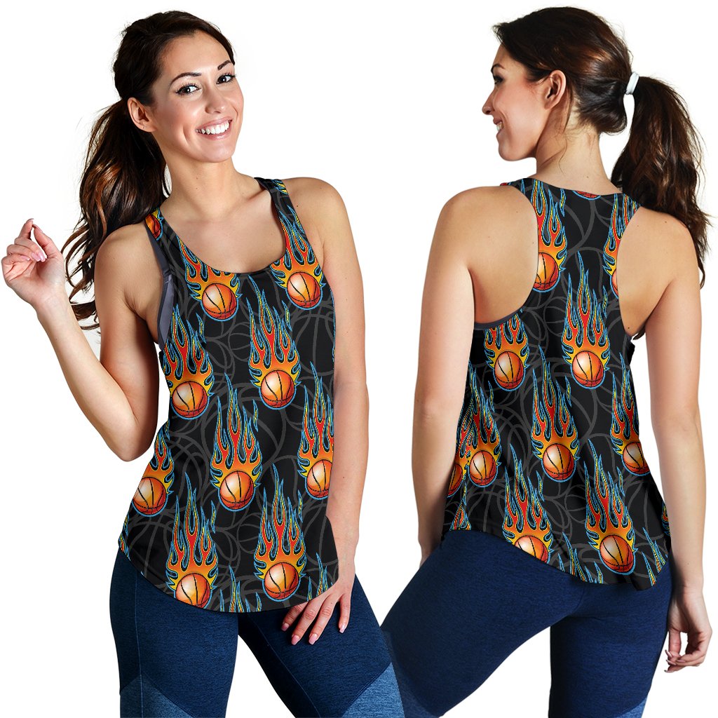 Basketball Fire Print Pattern Women Racerback Tank Top