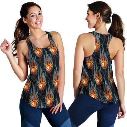 Basketball Fire Print Pattern Women Racerback Tank Top