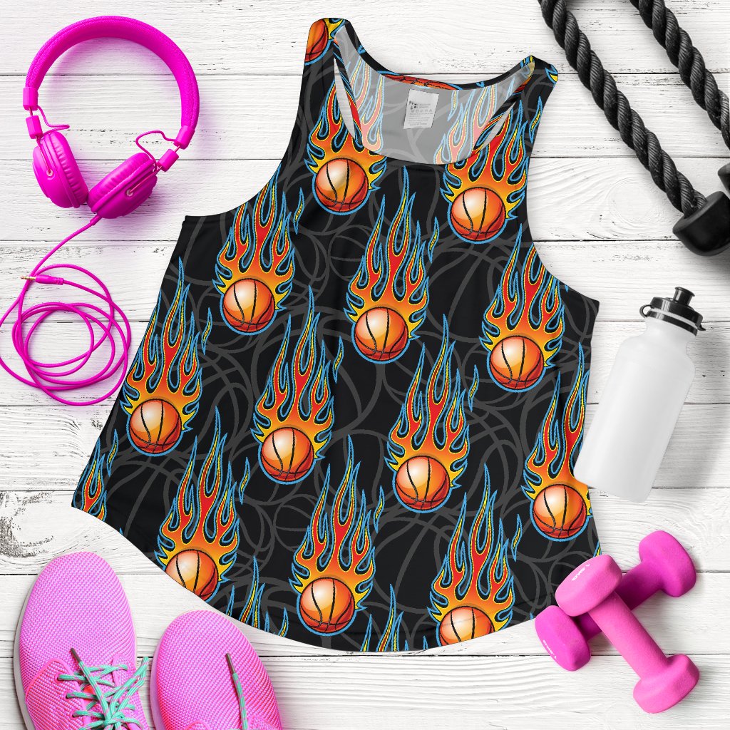 Basketball Fire Print Pattern Women Racerback Tank Top