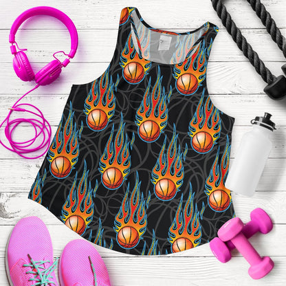 Basketball Fire Print Pattern Women Racerback Tank Top