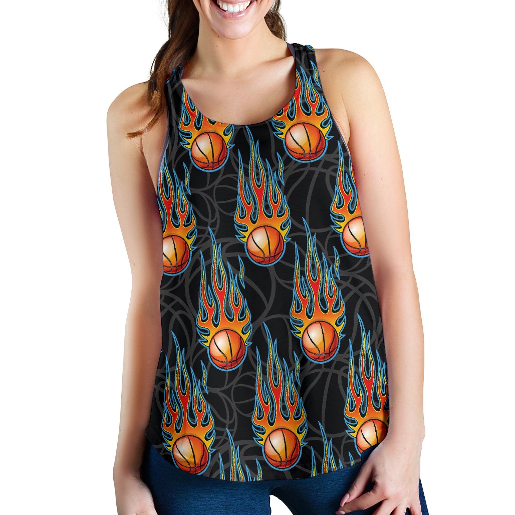 Basketball Fire Print Pattern Women Racerback Tank Top