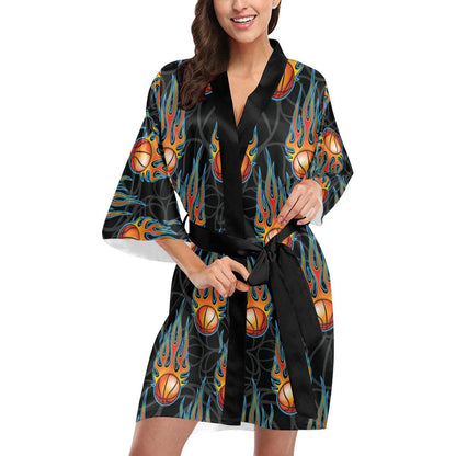 Basketball Fire Print Pattern Women Short Kimono Robe