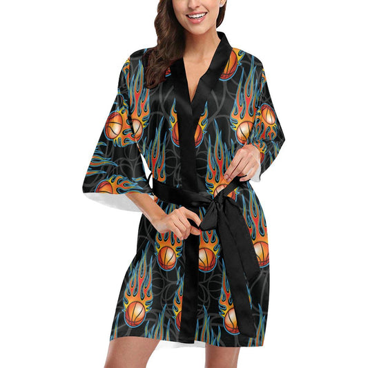 Basketball Fire Print Pattern Women Short Kimono Robe