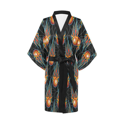 Basketball Fire Print Pattern Women Short Kimono Robe