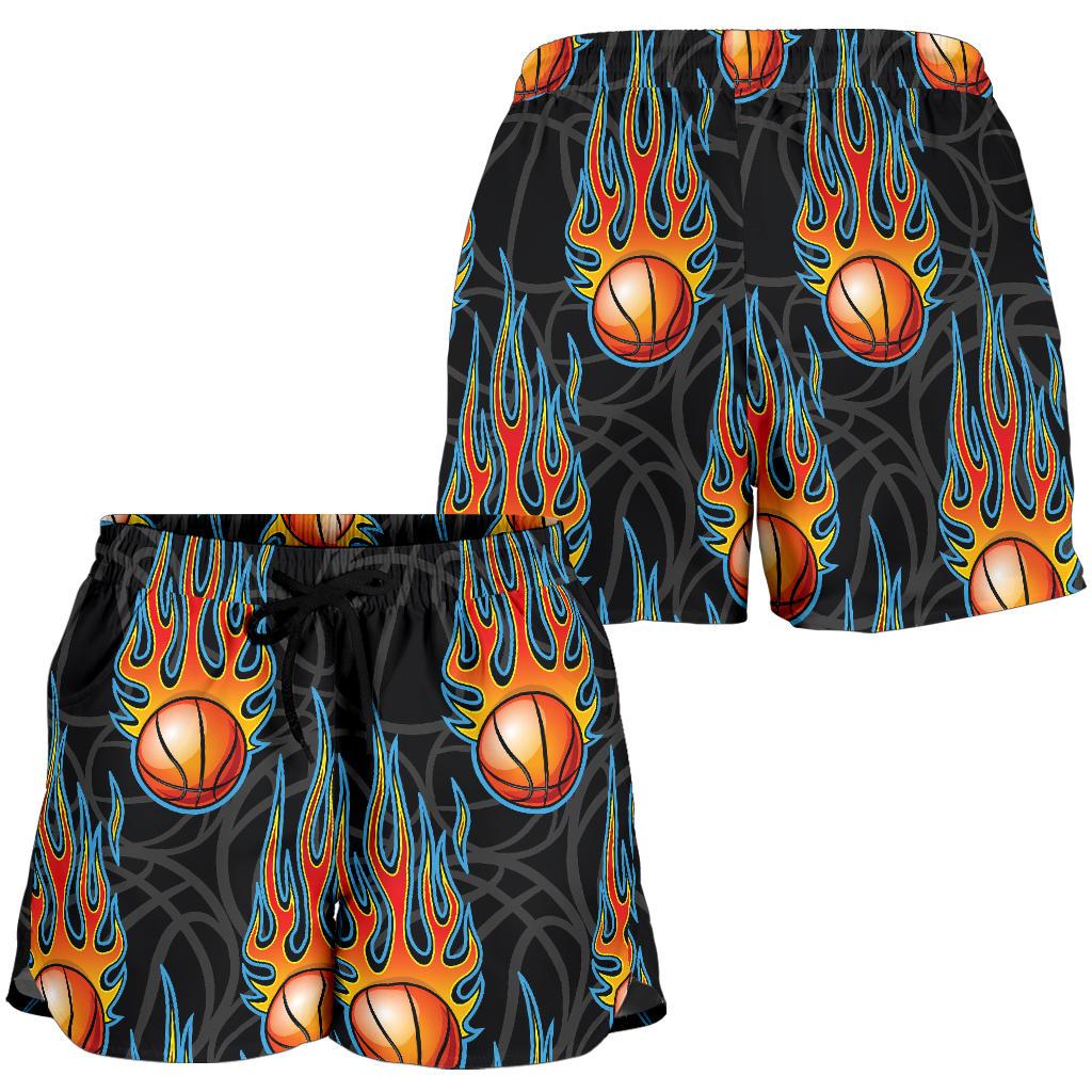 Basketball Fire Print Pattern Women Shorts-JTAMIGO.COM