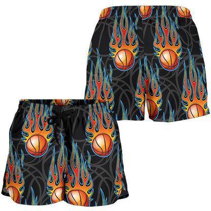 Basketball Fire Print Pattern Women Shorts-JTAMIGO.COM