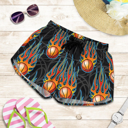Basketball Fire Print Pattern Women Shorts-JTAMIGO.COM