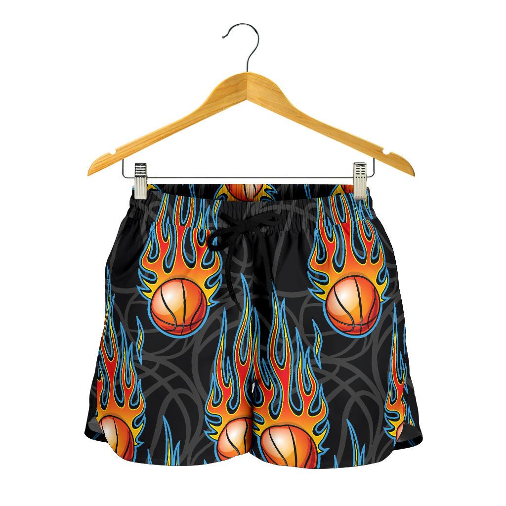 Basketball Fire Print Pattern Women Shorts-JTAMIGO.COM