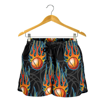 Basketball Fire Print Pattern Women Shorts-JTAMIGO.COM