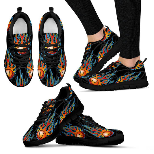 Basketball Fire Print Pattern Women Sneakers Shoes